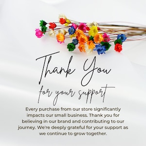 Peut inclure: Un bouquet de fleurs s&eacute;ch&eacute;es color&eacute;es, rouges, roses, bleues, oranges et jaunes, avec le texte "Thank You for your support" en &eacute;criture &eacute;l&eacute;gante. L'image exprime la gratitude et l'appr&eacute;ciation.