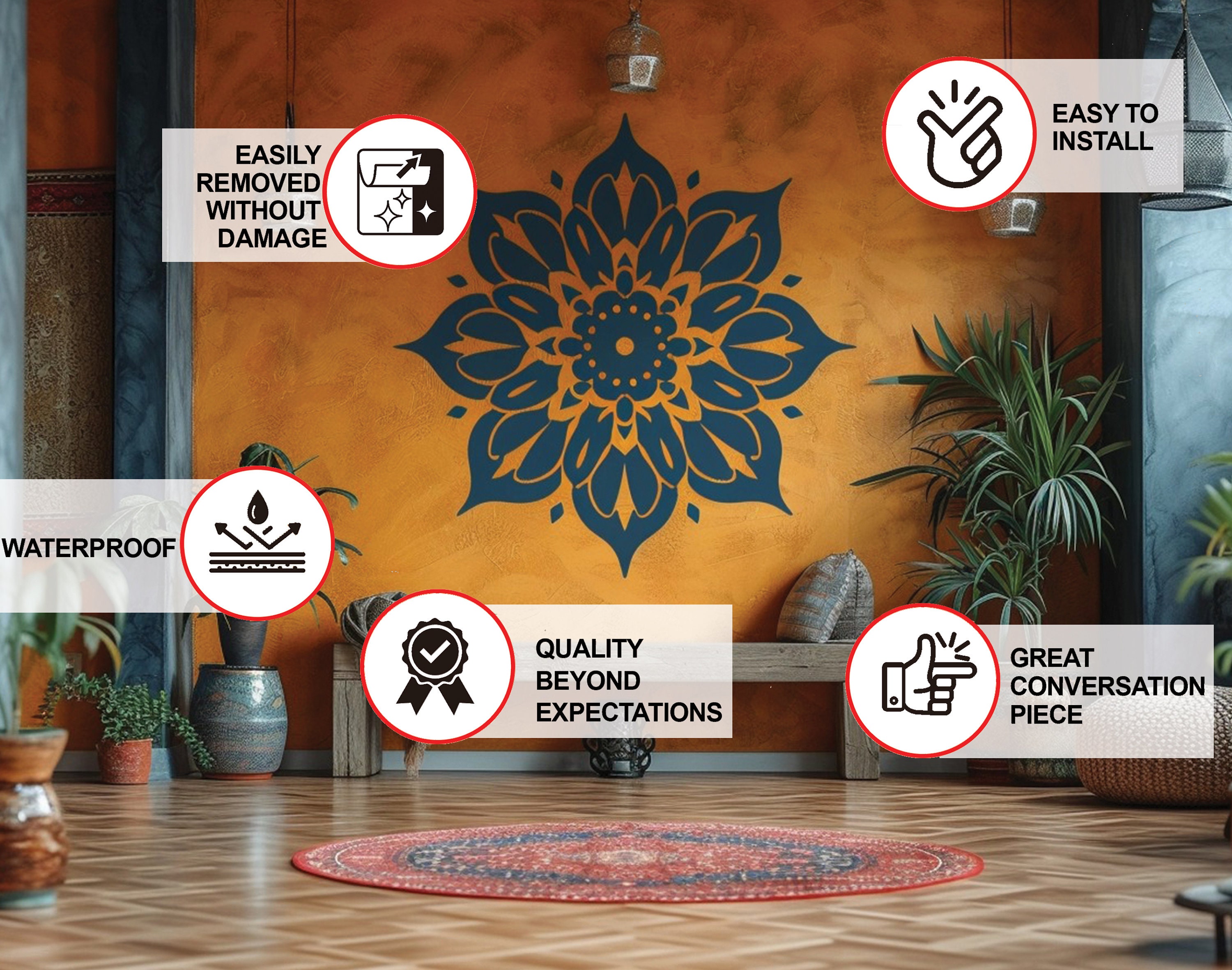 Elegant Mandala Wall Sticker - Symmetrical Design Vinyl Decal for Home ...