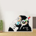 Banksy Thinking Monkey Sticker - Art Vinyl Street Dj Baksy Wall Decal - Headphones Chimp Music Thinker Graffiti Mural - Boy Smart Decals