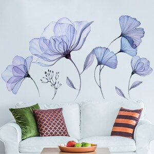 Floral Wall Vinyl Sticker Mural 3d Blue Flowers Stick Peel Living Room