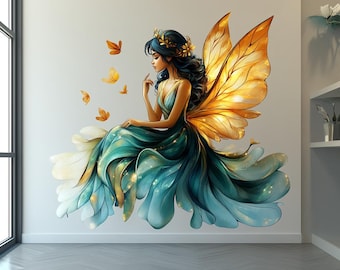 Magical Fairy Wall Decal | Glowing Butterfly Wings Sticker | Fantasy Elf Vinyl Mural | Enchanted Bedroom Decor Mystical Peel Stick Wall Art