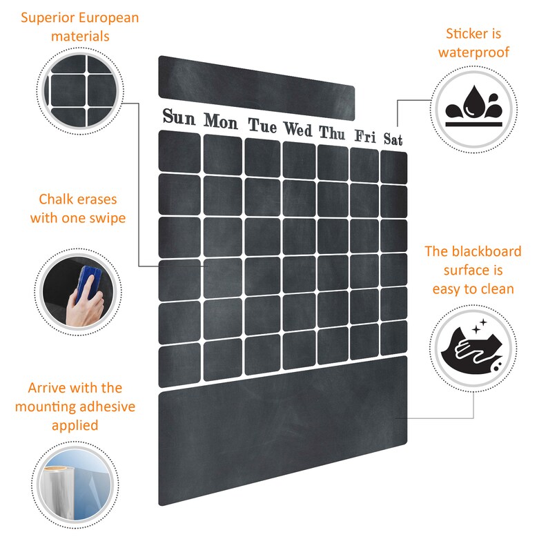 Office Calendar Chalkboard Vinyl Sticker Editable Organizer Etsy