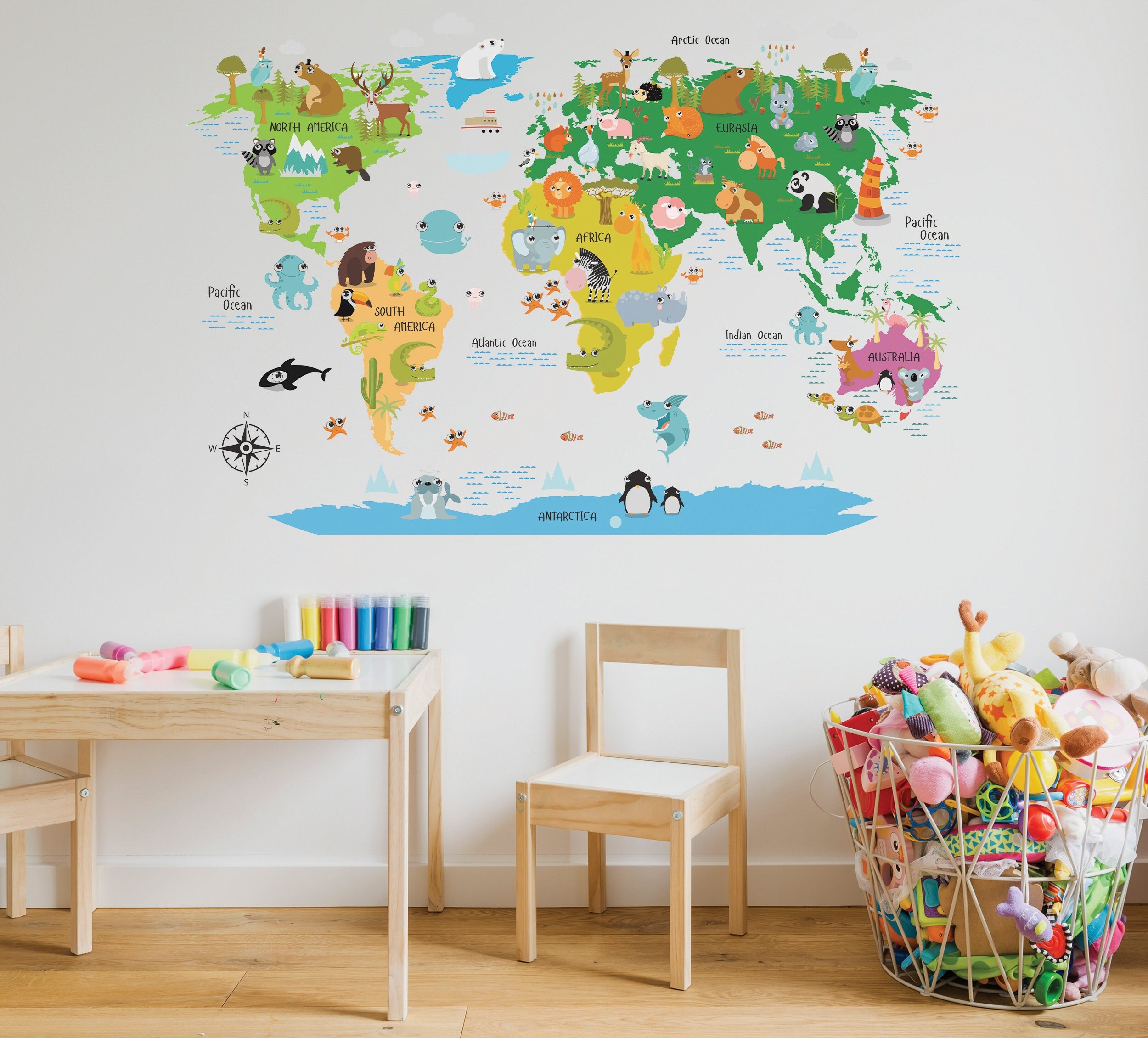 World Map Decal - Nursery Wall Sticker - Kid's Room Geography Decal ...