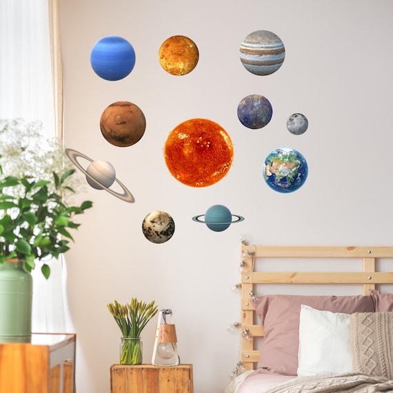 Glow in The Dark Planet Wall Decals - Solar System Glowing Sticker for Ceiling - Galaxy Kid Room Decor - 3D Outer Space Light Boy Decoration - 10 inch