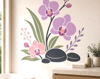 Orchid Spa Wall Decal | Purple Orchid Wall Sticker | Zen Bathroom Decor | Floral Spa Wall Art | Massage Room Decor | Beauty Salon Wall Decor