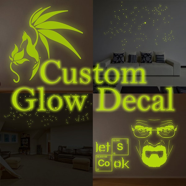 Custom Glowing Vinyl Wall Decal - Customised Glow in Dark Ceiling Sticker - Personalised Made Vector Image Luminescent Sign  + Free Gift