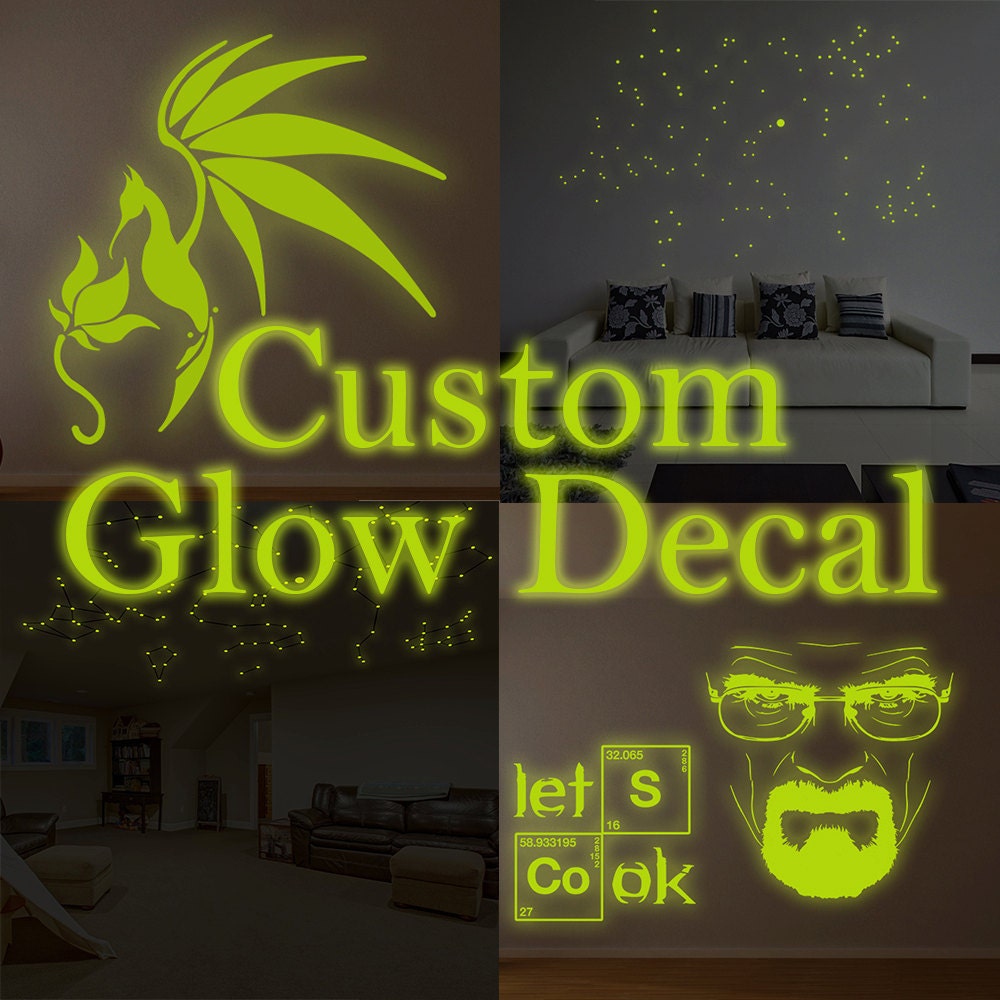 Custom Glowing Vinyl Wall Decal Customised Glow in Dark Ceiling Sticker  Personalised Made Vector Image Luminescent Sign Free Gift 