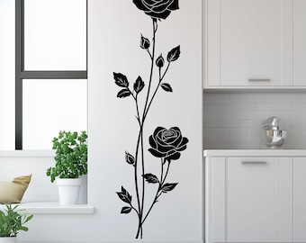 Vertical Rose Wall Decal | Elegant Floral Wall Sticker Art | Removable Flower Wall Sticker Bedroom, Kitchen, Living Room | Modern Wall Decor