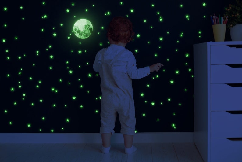 Glow In The Dark Stars Stickers The Glowing Moon Decal Night Light Fluorescent Stick For Nursery Kid Room Ceiling And Wall image 1