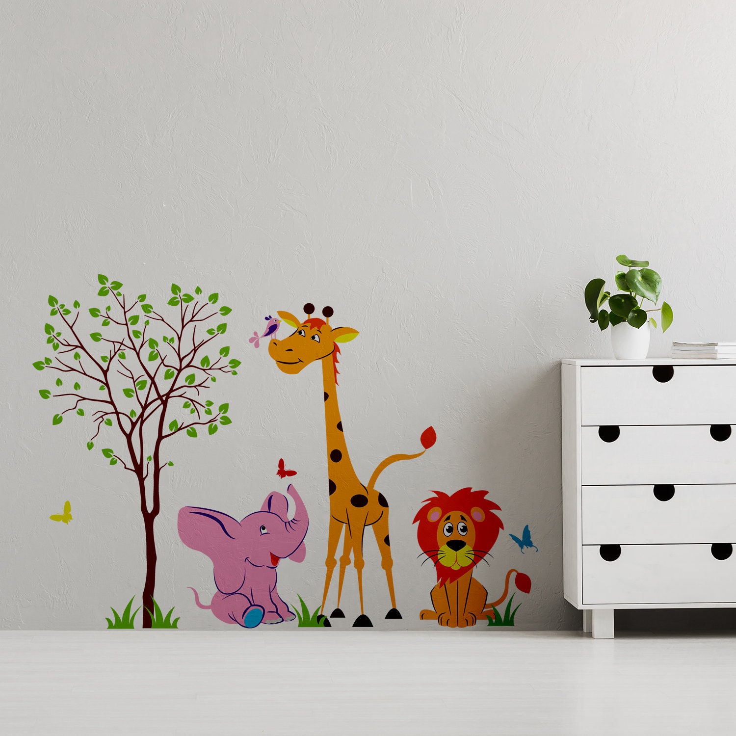 Nursery Animal Wall Decor Vinyl Sticker - Art Jungle Kid Baby Set Cute ...