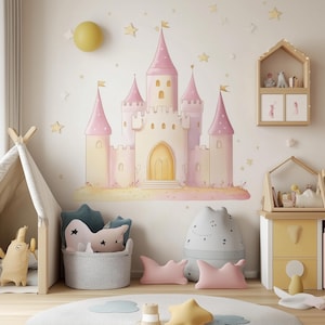 Princess Castle Wall Sticker | Pink Castle Nursery Décor | Fairytale Theme Wall Art | Kids Room Sticker | Removable Wall Decal