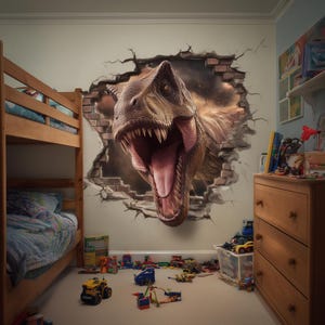 3D T-Rex Wall Decal | Realistic Dinosaur Breakthrough Wall Sticker | Boys Room Decor | Jurassic Bedroom Mural | tREx Dinosaur Lover Gift