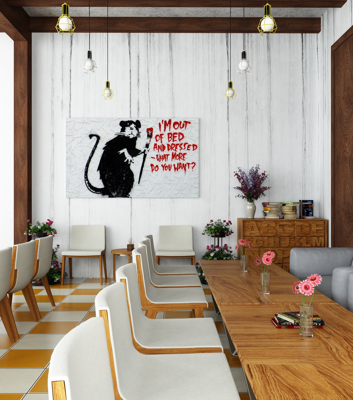 Tableau Banksy - Rat Sur Une Horloge - Toile Imprimée Art Urbain Déco Murale