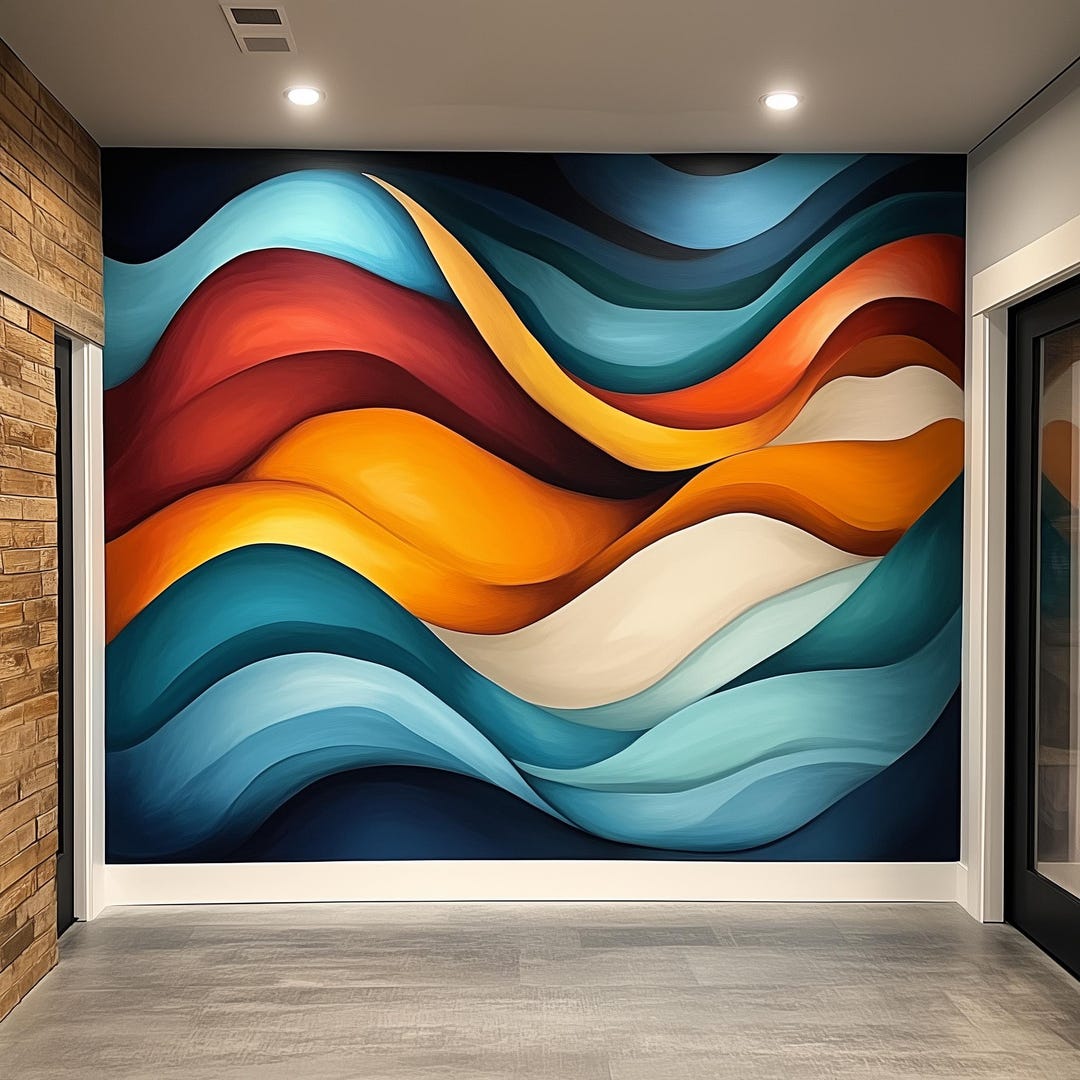 Abstract Waves Wallpaper Sticker | Large Peel and Stick Wall Mural ...