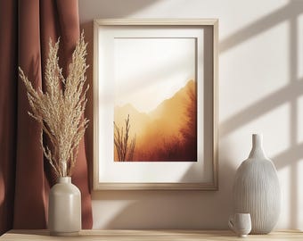 Lámina artística "Amanecer en la montaña": decoración de pared minimalista, póster inspirado en la naturaleza, arte de pared sin marco para sala de estar, dormitorio u oficina.
