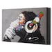Thinking Monkey Headphones Canvas Wall Art Print - Banksy Dj Gorilla Thinker Nursery Large Framed Decor Music Funny Street Graffiti Bedroom 
