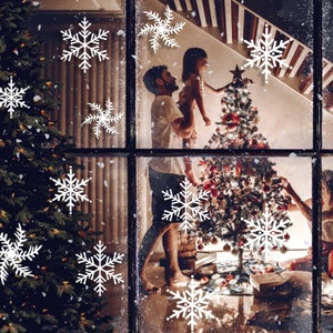 100x Schneeflocken Fensteraufkleber - Weihnachten Schneeflocken Aufkleber Cling Dekoration - Winter urlaub groß Weiß Klebrige Vinyl Dekor für Glastür