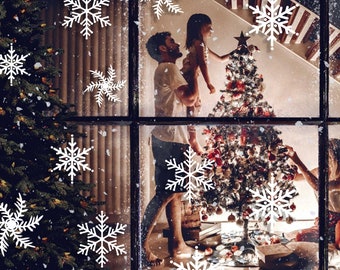 100x Snowflake Window Stickers -  Christmas Snow Flake Decal Cling Decoration - Winter Holiday Large White Sticky Vinyl Decor For Glass Door