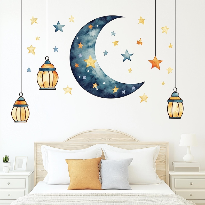 Moon and Stars Wall Decal Sticker Set | Celestial Nursery Wall Art ...