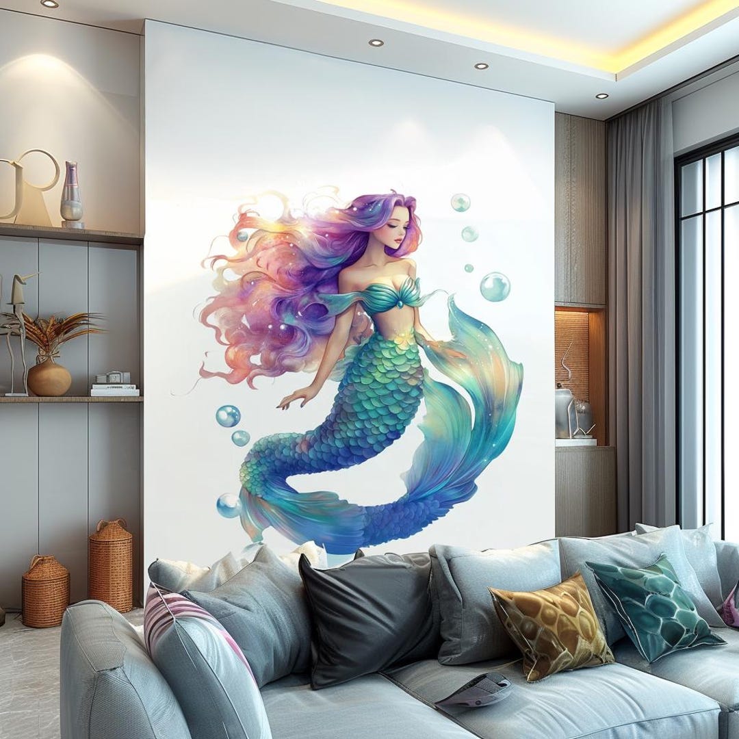 Mermaid Wall Decal | Fantasy Underwater Decor | Ocean Theme Sticker ...