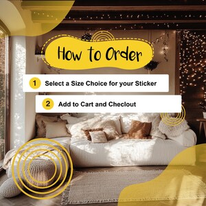 May include: How to Order: Select a Size Choice for your Sticker and Add to Cart and Checlout.  A white couch with pillows in a cozy living room setting.