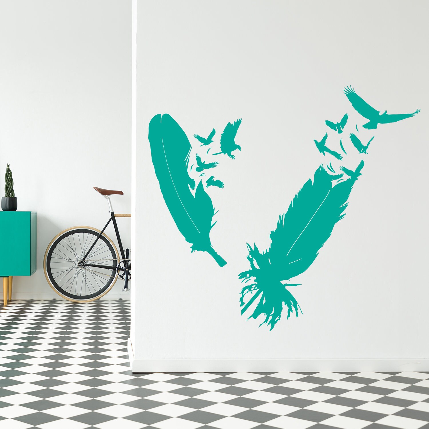 Bird Feather Wall Vinyl Sticker - Eagle Decor Flying Home Art Magic Nib ...