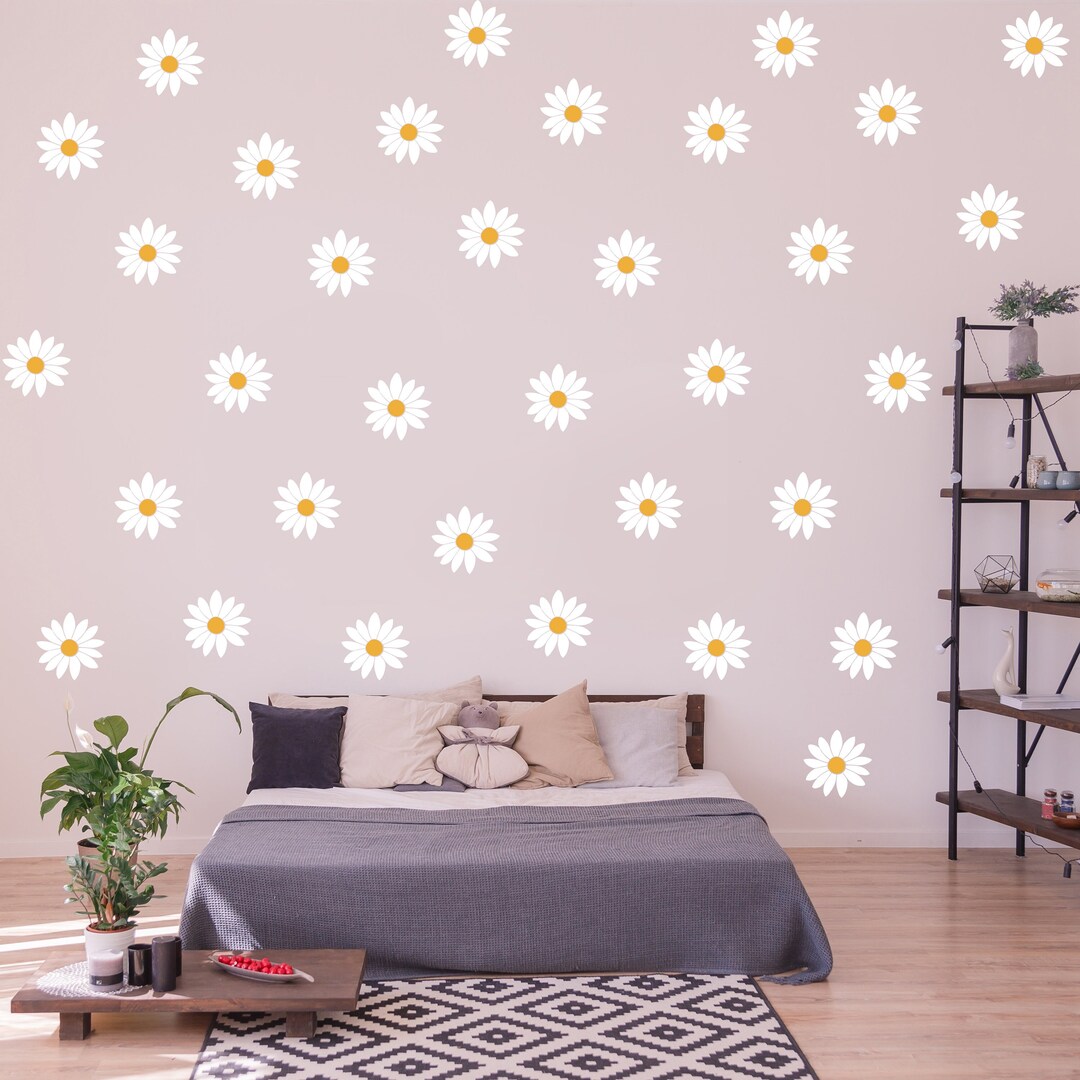 24x Daisy Wall Decals - White Flowers Room Decor Stickers - Kids Girls ...