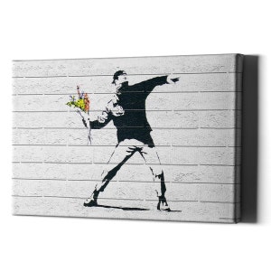 Banksy Flowers Thrower On Canvas -  Flower Throwart Wall Print Graffiti Bomber - Framed Printed Street Bedroom Modern Throwing Bansky Decor