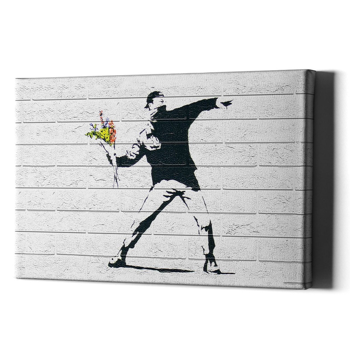 Banksy Flowers Thrower on Canvas - Flower Throwart Wall