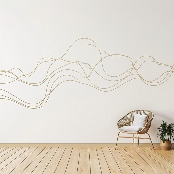 Elegant Line Art Wall Decal | Gold Swirl Wall Sticker | Modern Minimalist Vinyl Wall Decor | Custom Color Abstract Lines Mural