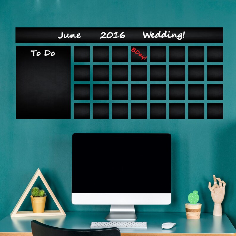 Office Calendar Chalkboard Vinyl Sticker Editable Organizer Etsy