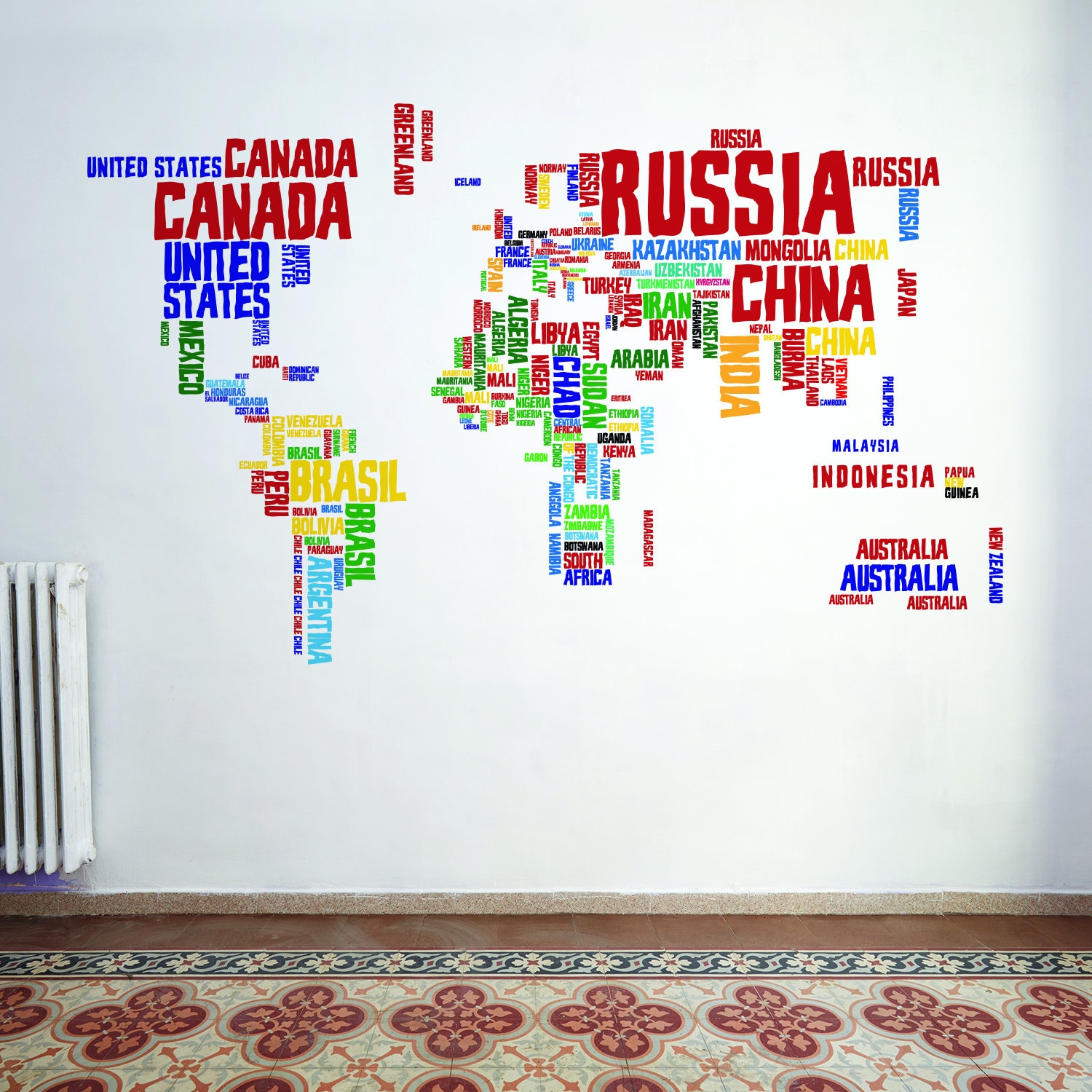 World Map Vinyl Wall Sticker - Country Name Word Kid Large Art Decor ...