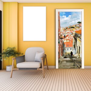3d Door Cover Sticker Street Wallpaper Front Door Mural Wall Decal