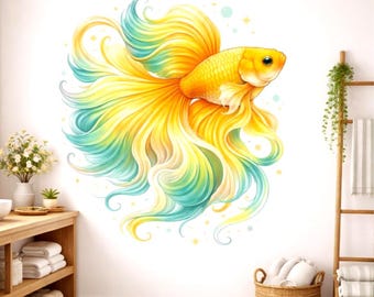 Colorful Betta Fish Decal | Tropical Goldfish Wall Art | Siamese Fighting Fish Sticker | Aquatic Nursery Decor | Zen Fish Mural