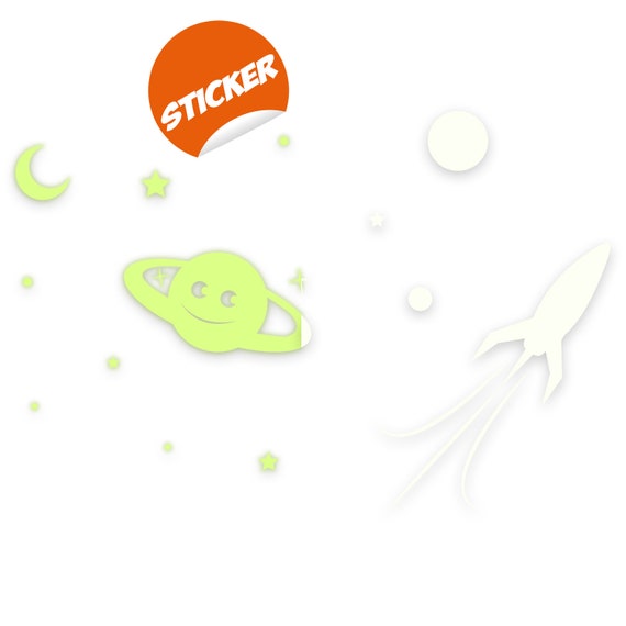 Glowing Planet Rocket Stars Moon Ceiling Sticker Glow In Etsy