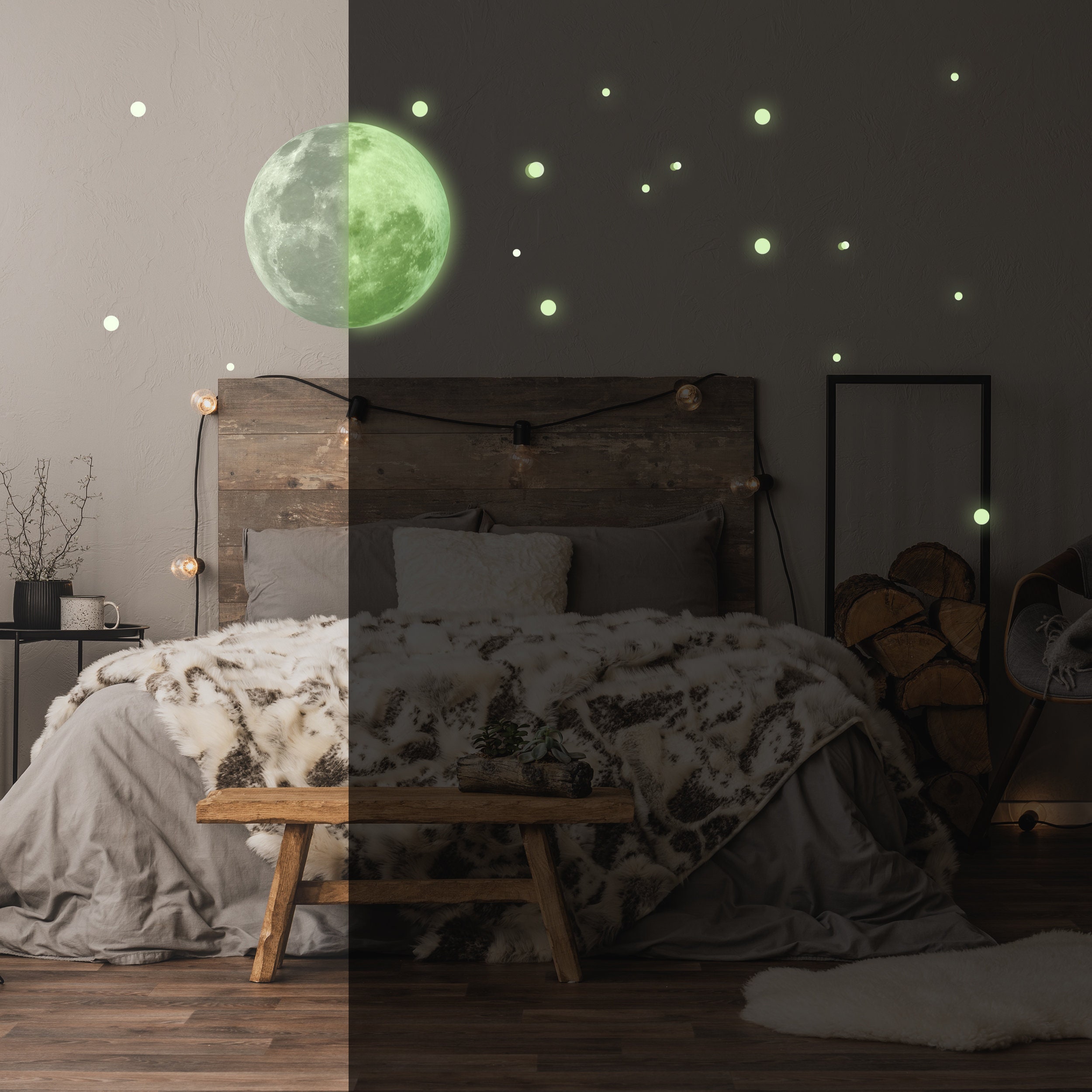 Autocollants Lumineux Stickers Muraux, 435 Pièces Étoiles Lumineuses Points  et Lune