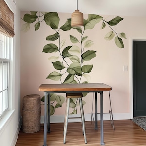 Vertikales Blatt Wandtattoo | Grüne Zweige | Abnehmbarer Wandaufkleber Natur | Botanische Akzent Wandkunst | Renter freundliches Dekor