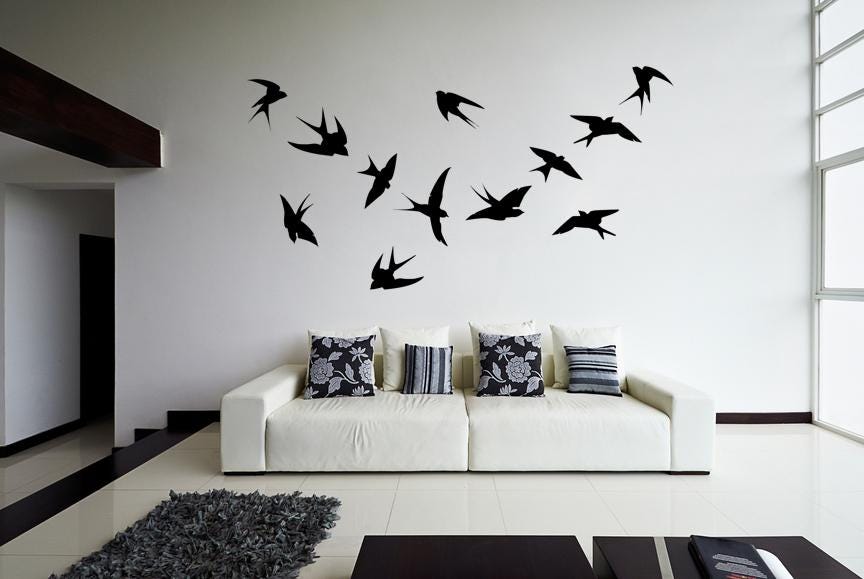 12x Flock of Birds Wall Sticker - Vinyl Flying Decal Art Decor - Peel ...