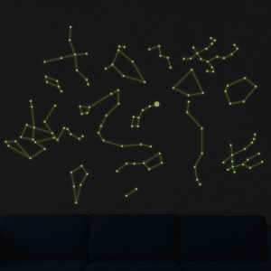 Sticker plafond vinyle brillant carte des étoiles avec lignes - Sticker constellations phosphorescentes - étoiles luminescentes de la voie lactée