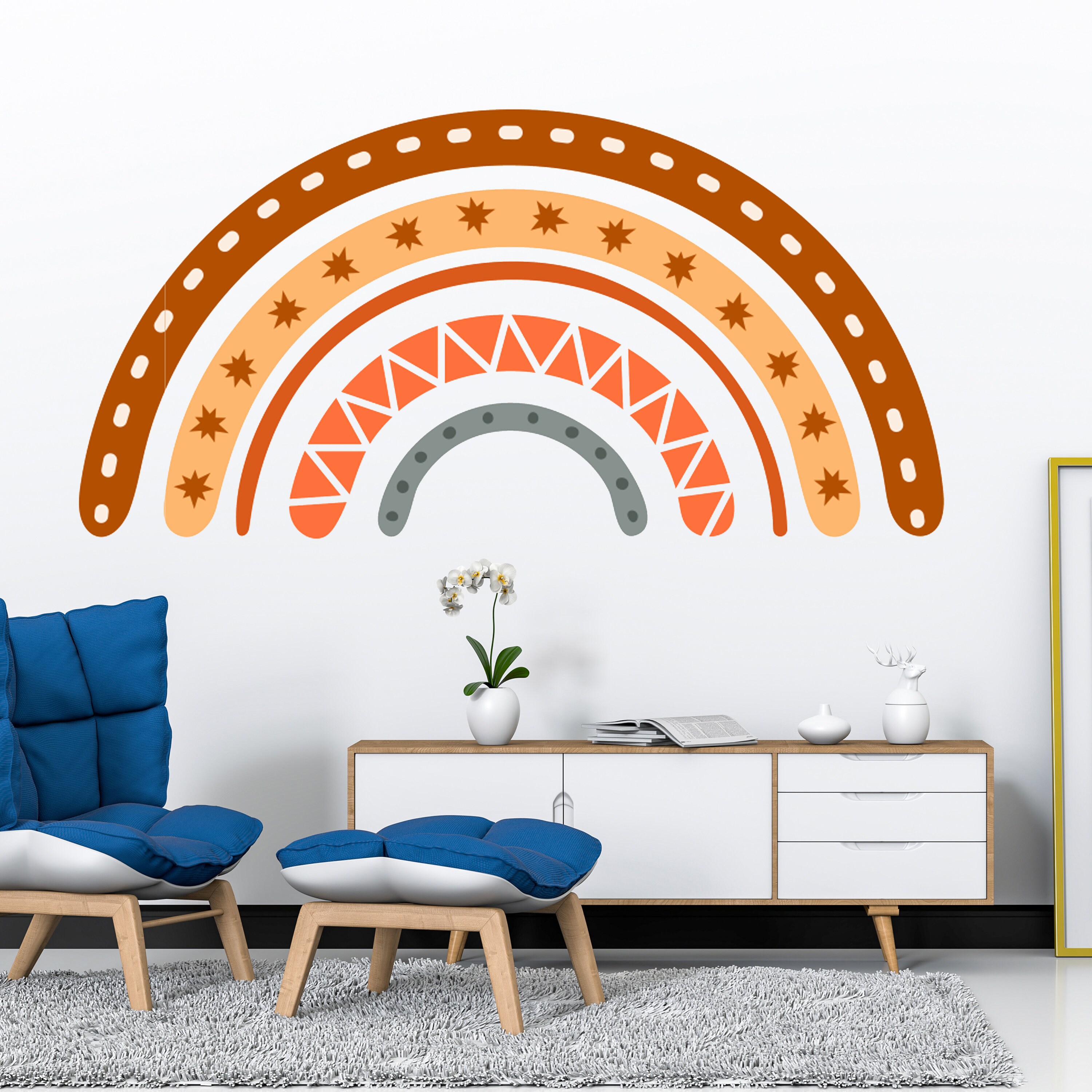 Boho Rainbow Wall Decal Decor Bohemian Big Vinyl Wallpaper Etsy