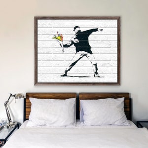 Banksy Flower Thrower Art Print Wall Poster Print - Street Graffiti American Revolution Gift - French Flowers Throw Home Decor Posters