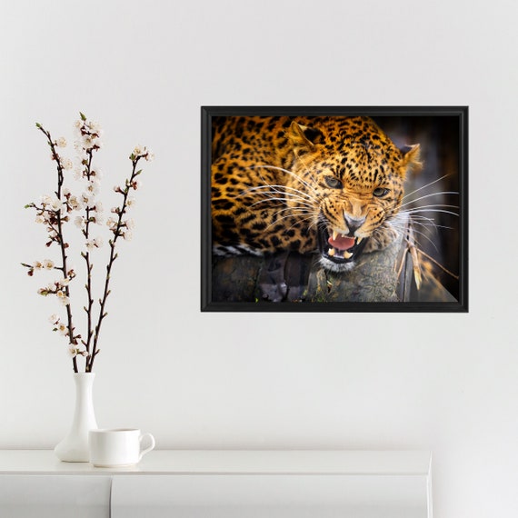 Groß Print Jaguar Tier Gepard Schwarz Poster Dekor Dschungel Wild Leopard Wandposter Raum Schlafzimmer Bild