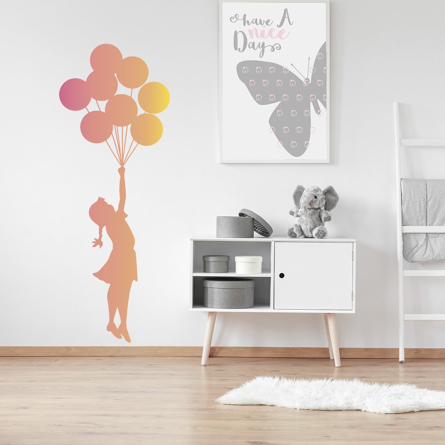 Balloon Girl Banksy Wall Sticker - Hot Air Nursery Baby Decor Vinyl ...