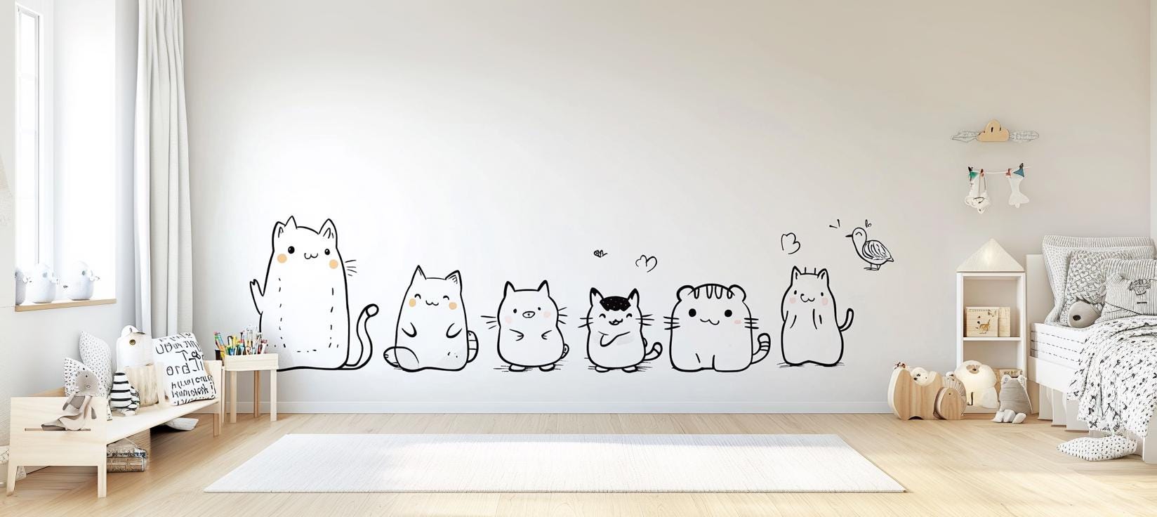 Cute Cat Wall Decal Set | Cartoon Animal Sticker Art for Kids Room ...