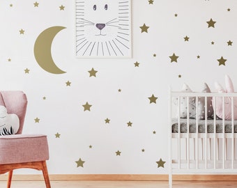 115x Star Wall Stickers - Baby Shower Moon Set Decorative Vinyl Decal - Little Cute Twinkle Pack Decor Nursery - Gold Crescent Decoration