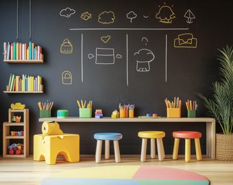 Custom Chalkboard Wall Decal | Kids Playroom Classroom Blackboard | Writable Peel & Stick Vinyl | Reusable Chalkboard Sticker | Custom Size