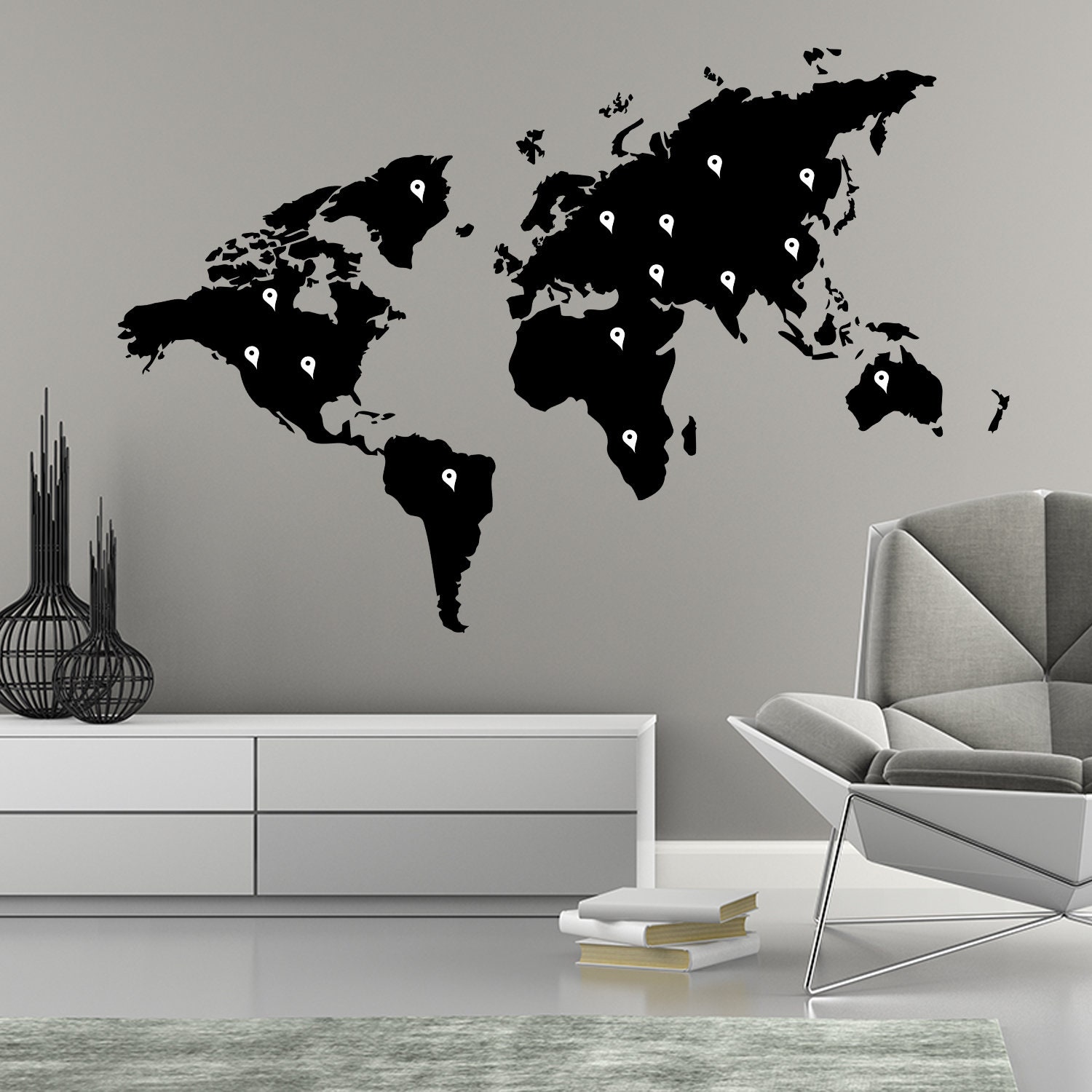 World Map Vinyl Sticker - Wall Art Vinyl of the Decor Decal Label ...