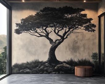 Large Tree Wall Decal | Nature-Inspired Vinyl Mural | Rustic Forest Silhouette Sticker | Elegant Living Room Office Decor | Peel & Stick