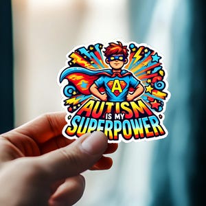 Calcomanía "El autismo es mi superpoder" / Calcomanía de vinilo para pared, automóvil, computadora portátil o muebles / Calcomanías inspiradoras de concienciación sobre el autismo / Niño con autismo