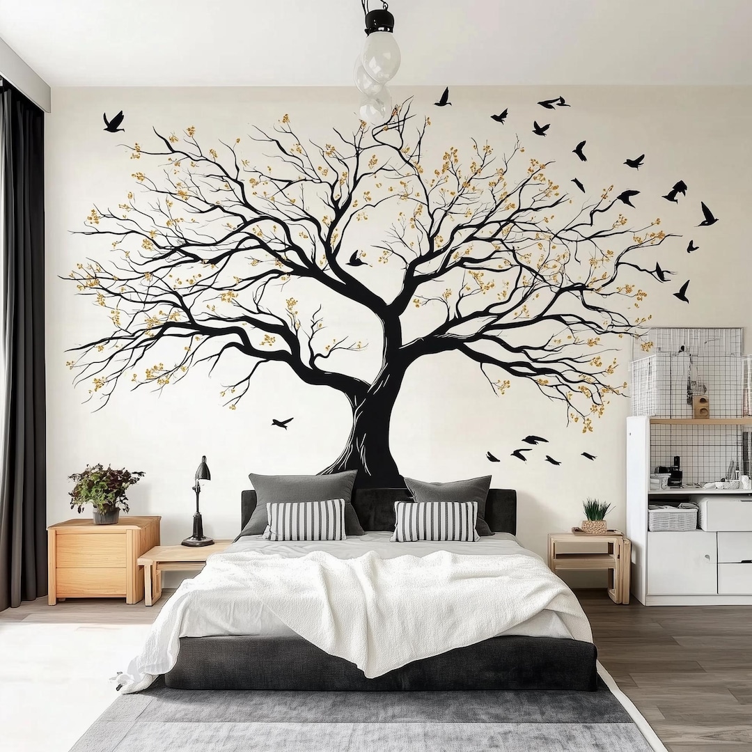 Large Tree Wall Decal | Elegant Nature Inspired Vinyl Mural | Bedroom ...